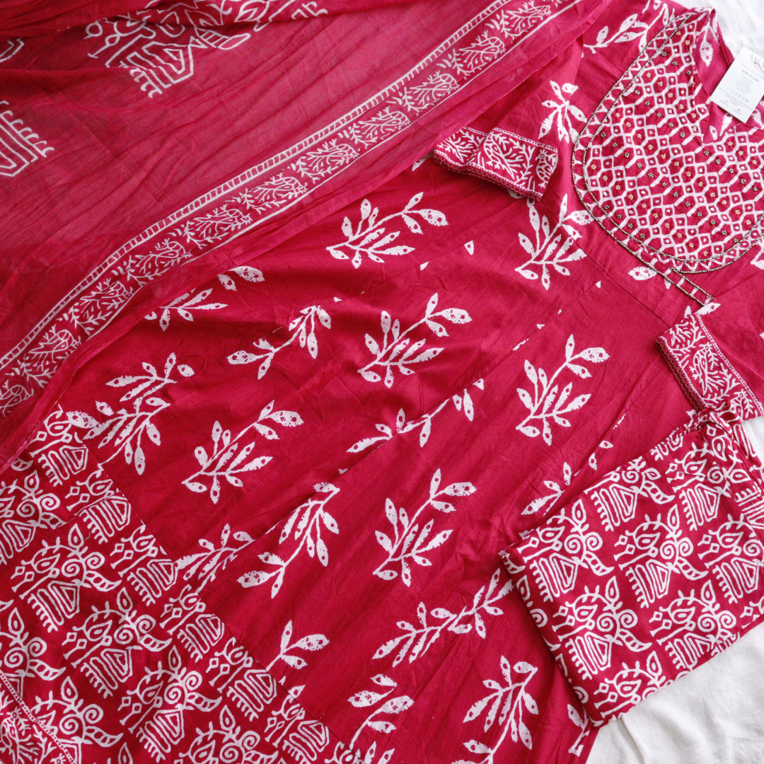 Pink Frock Style Cotton Suit Set