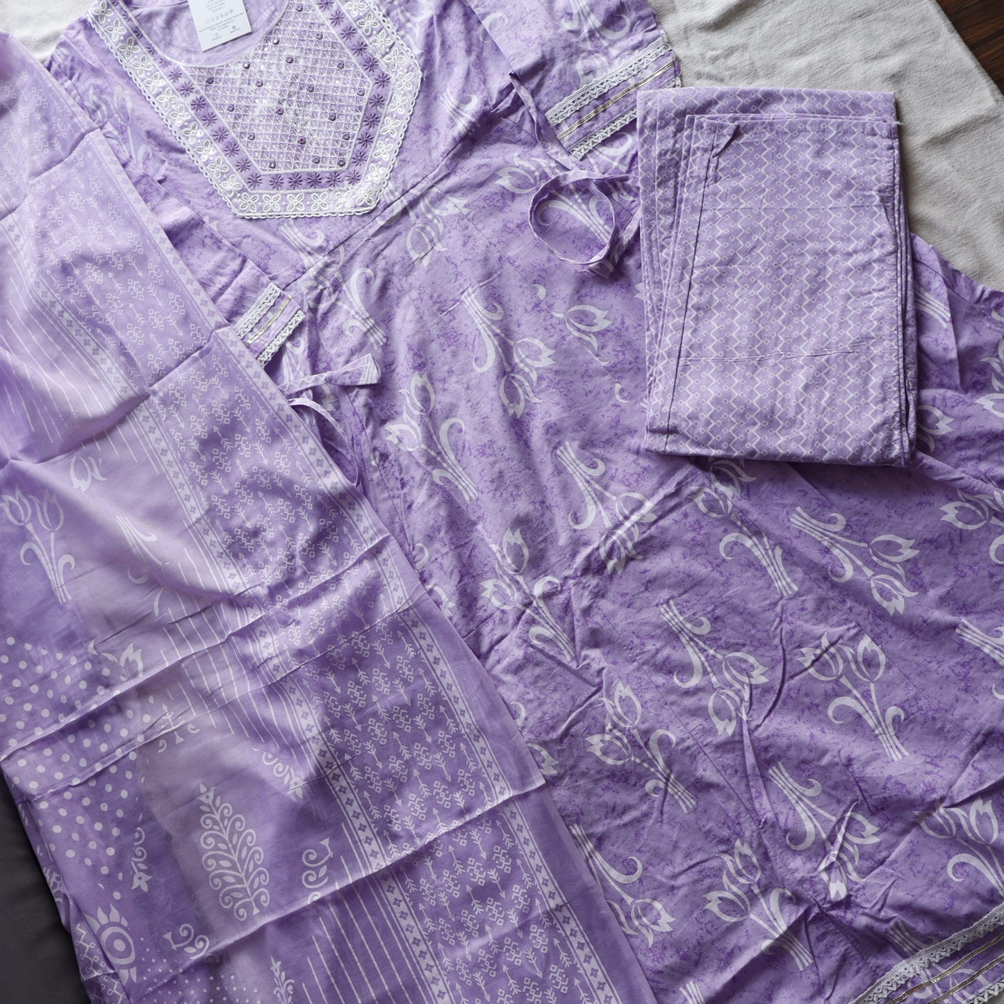 Lavender Cotton Frock Style Suit Set