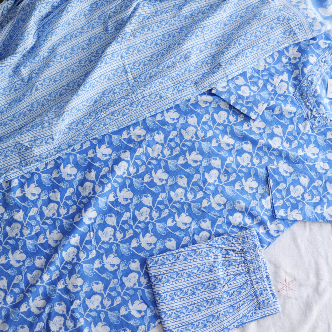 Blue Printed Suit Set