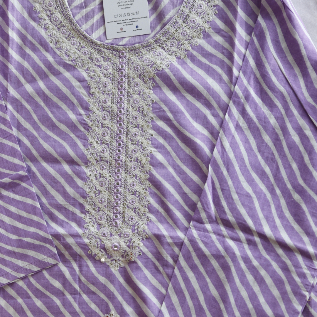 Lavender Leheriya Cotton Suit Set