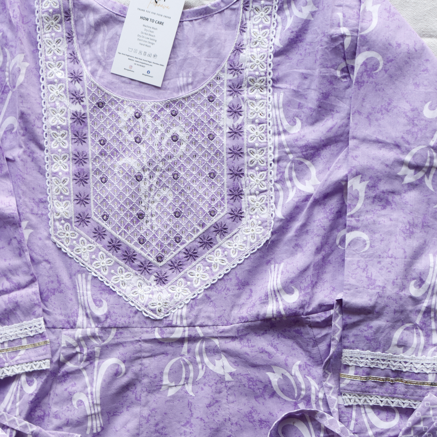 Lavender Cotton Frock Style Suit Set