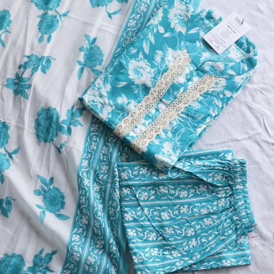 Sea Green Cotton Printed Suit Sets