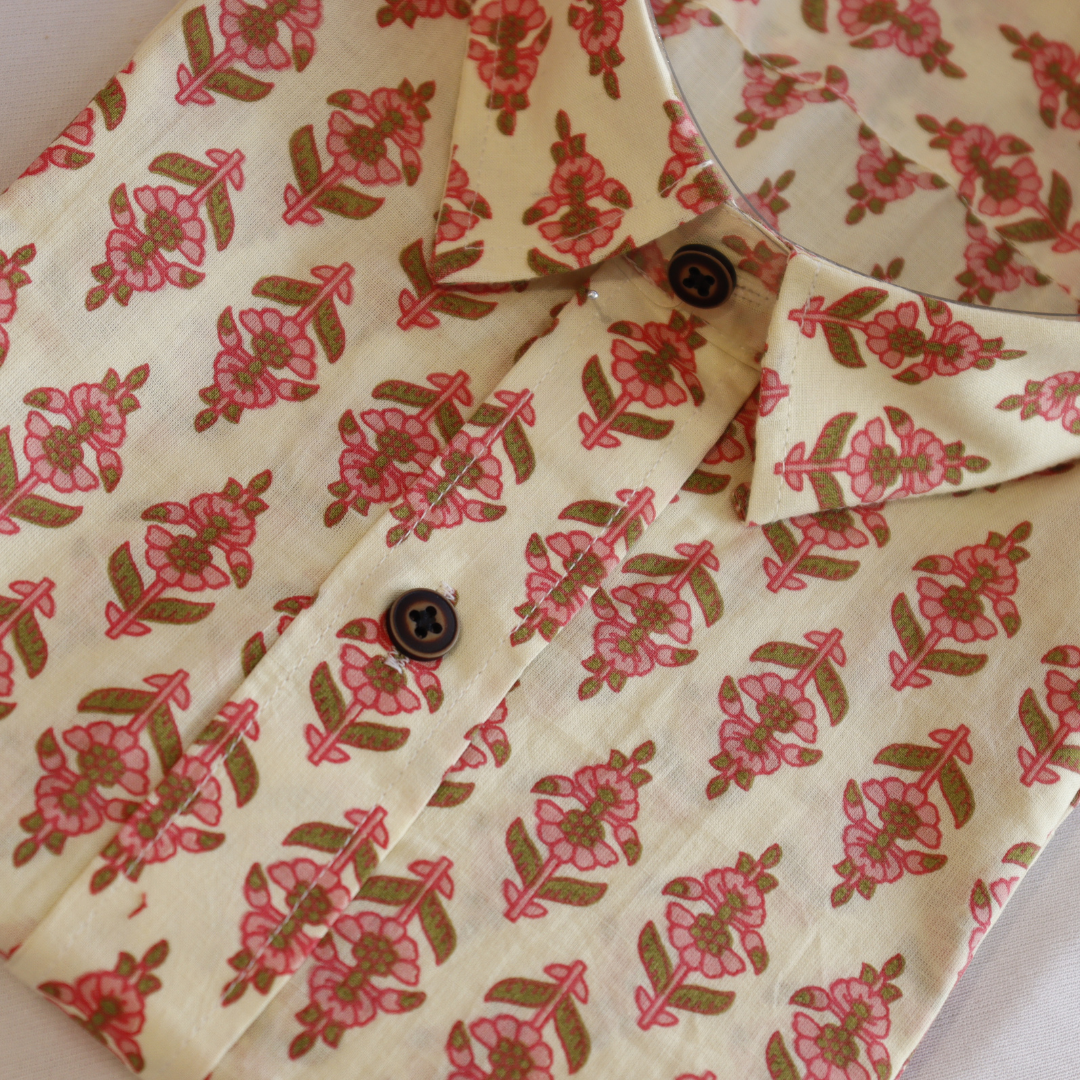 Red Printed Short Sleeve Cotton Shirt