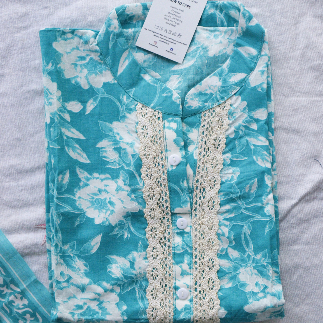 Sea Green Cotton Printed Suit Sets