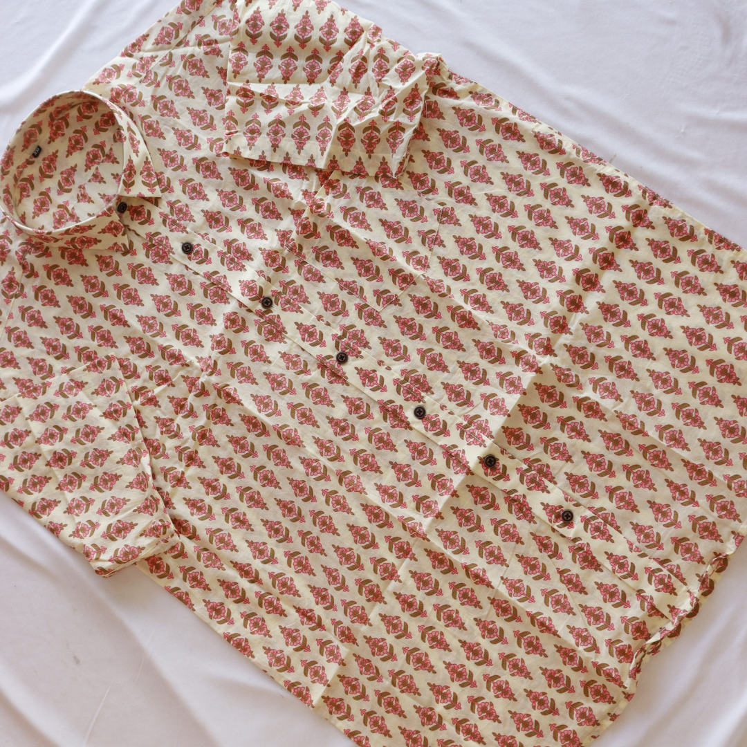 Red Printed Short Sleeve Cotton Shirt