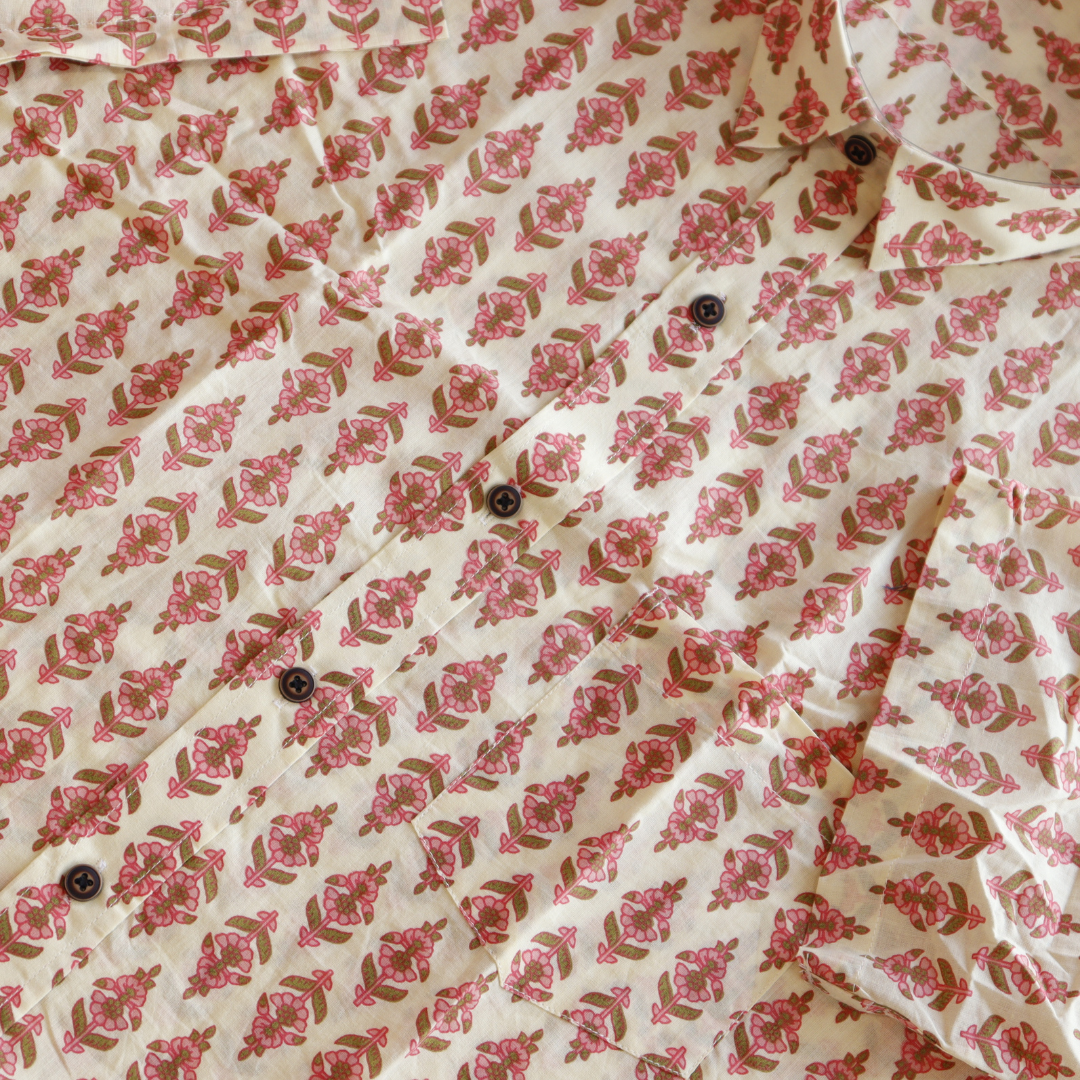 Red Printed Short Sleeve Cotton Shirt