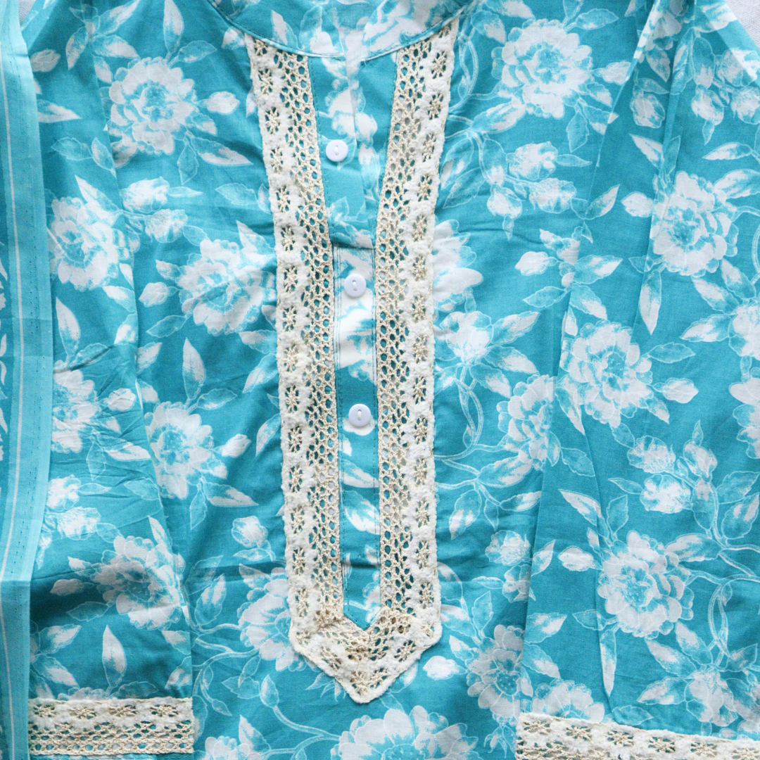 Sea Green Cotton Printed Suit Sets
