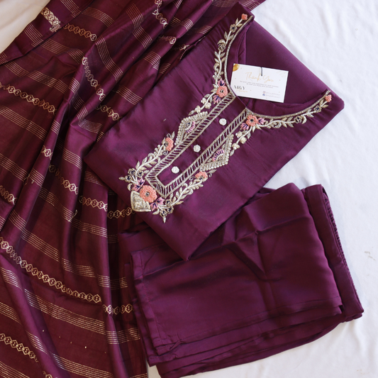 Wine Beads Work Silk Suit Set