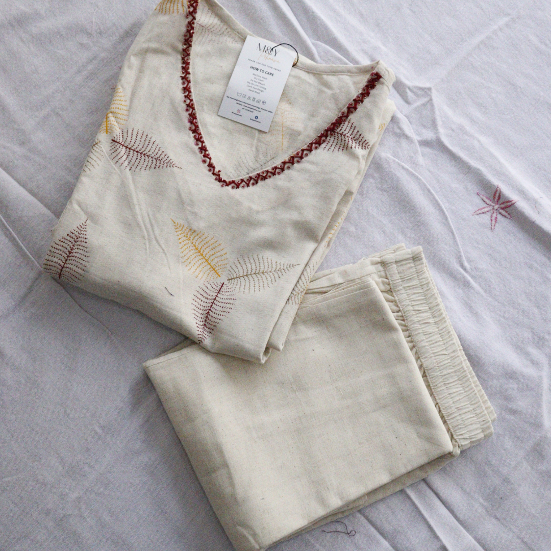 Cream Co-Ord Set With Attached Sleeves
