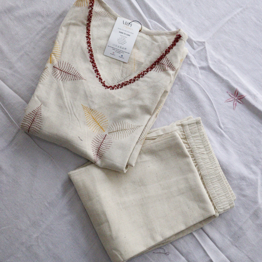 Cream Co-Ord Set With Attached Sleeves
