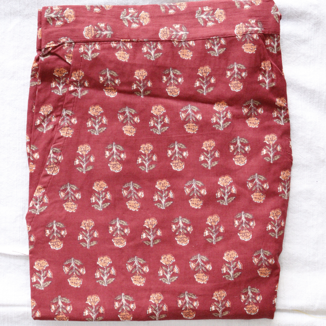 Brown Printed Cotton Suit Set