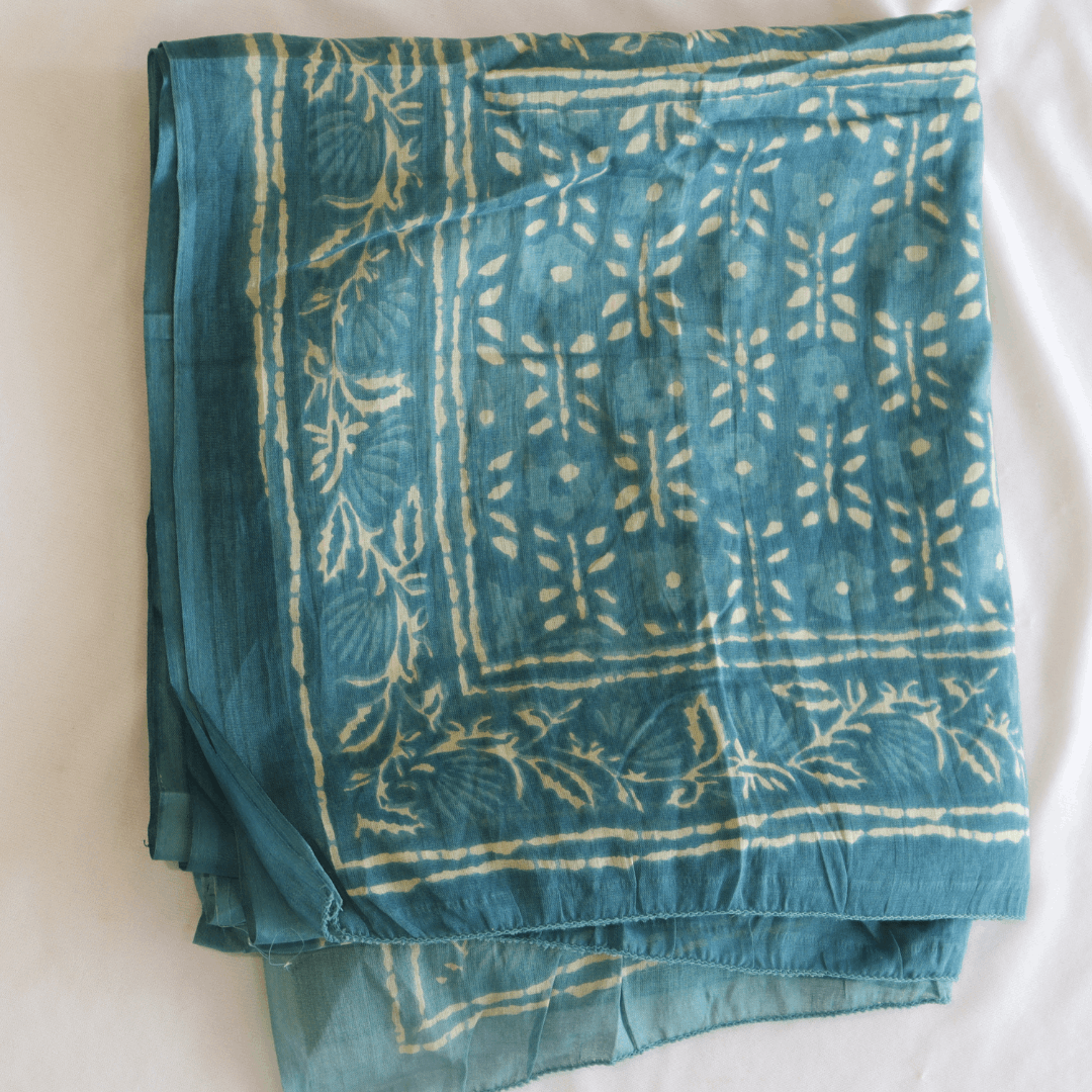 Tale Blue Block Printed Cotton Suit Set - M&Y Pehnava