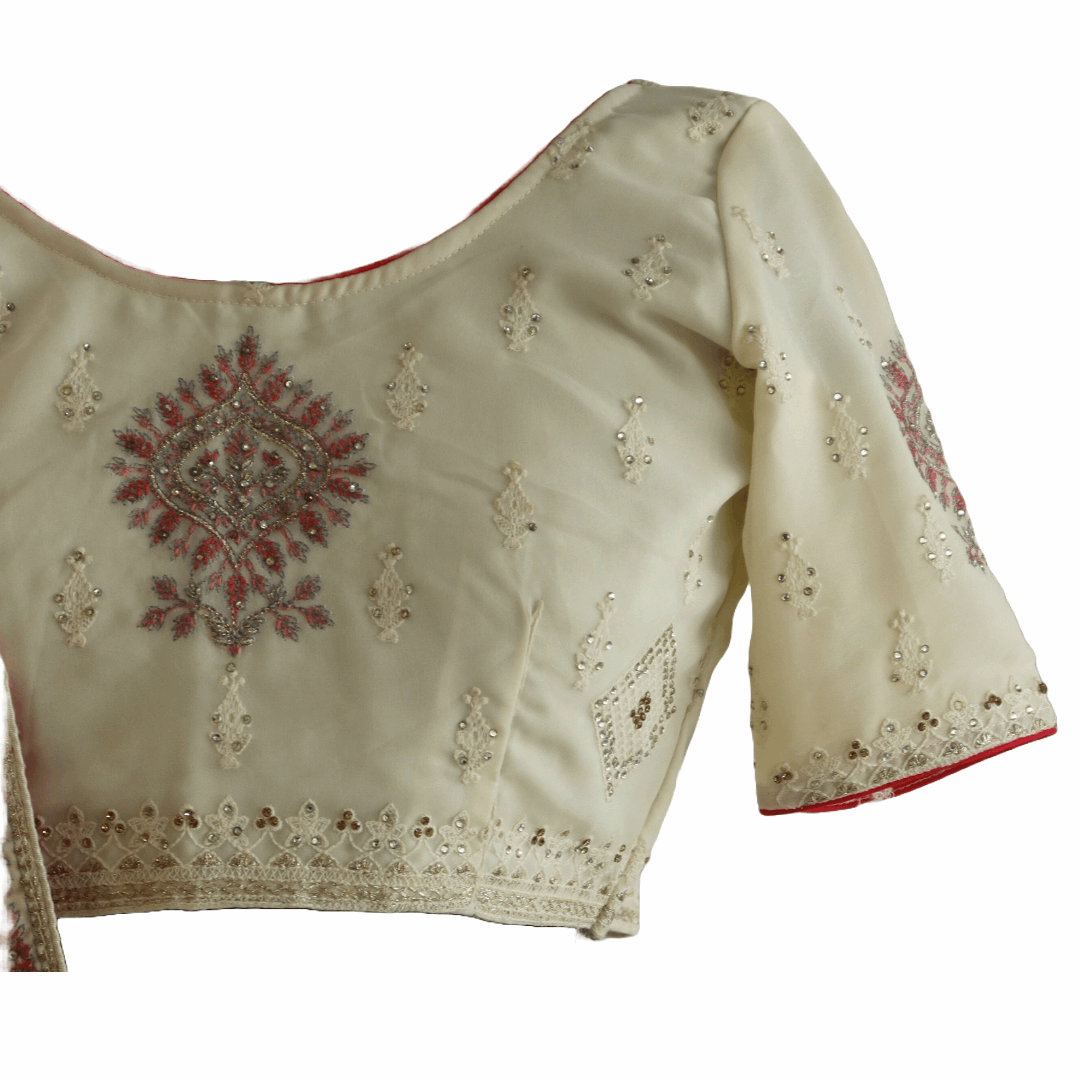 Off White and Peach Embroidered Lehenga Set - M&Y Pehnava
