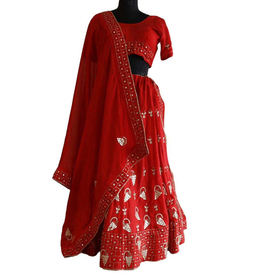 Red Zardosi Hand Work Lehenga Set - M&Y Pehnava