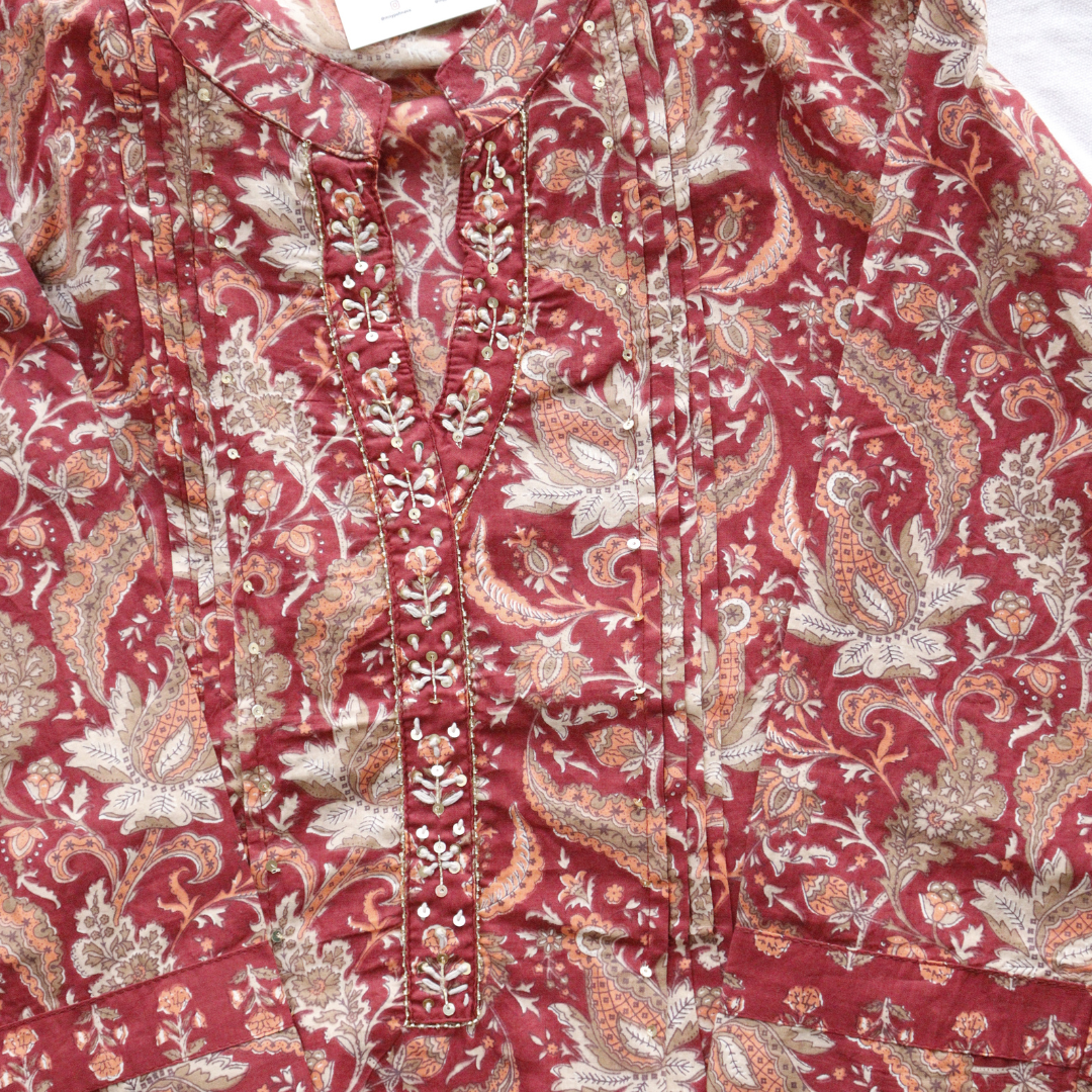 Brown Printed Cotton Suit Set