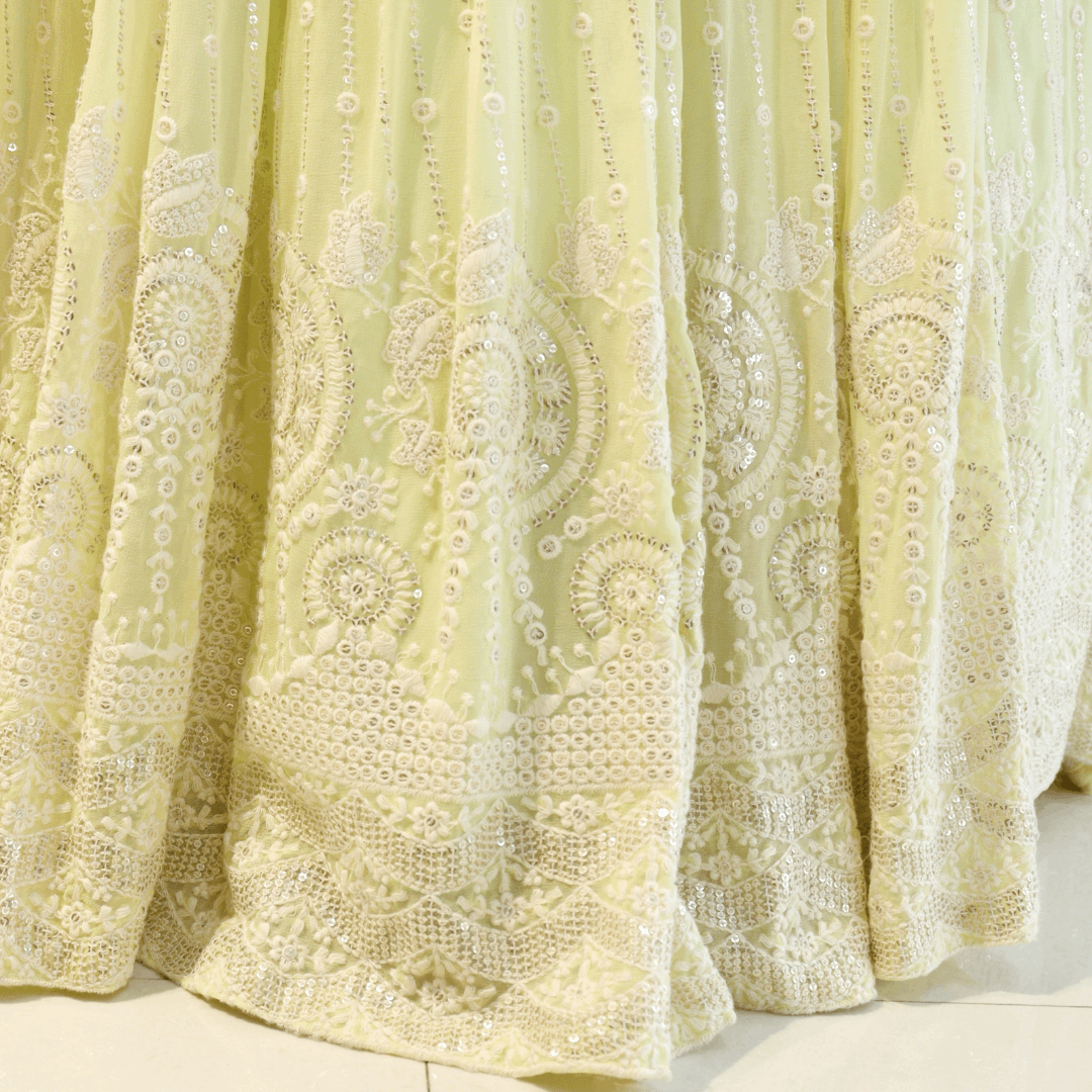 Monochrome Pastel Green Lehenga Set - M&Y Pehnava
