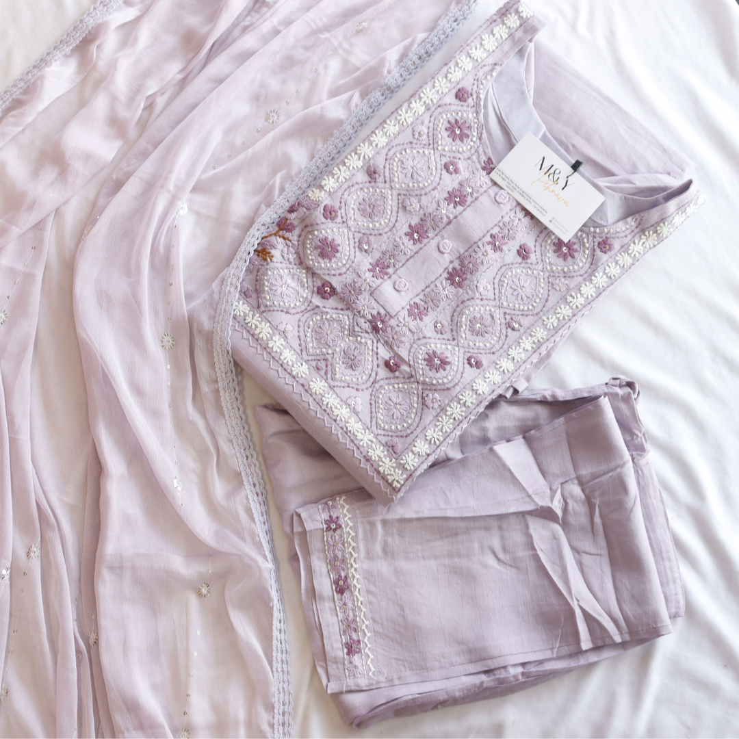 Lavender Embroidered Suit Set