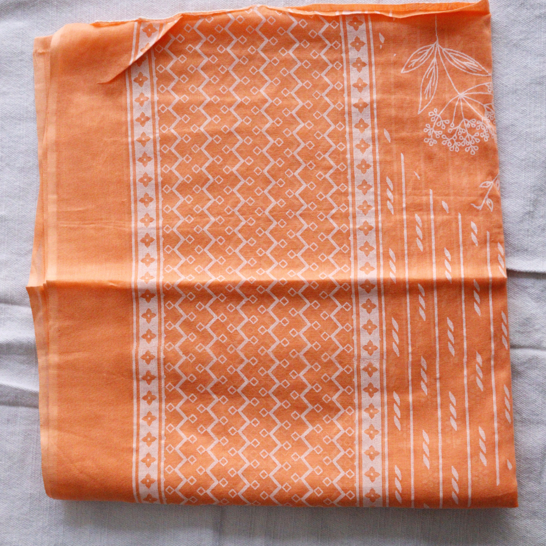 Orange Cotton Printed Suit Set