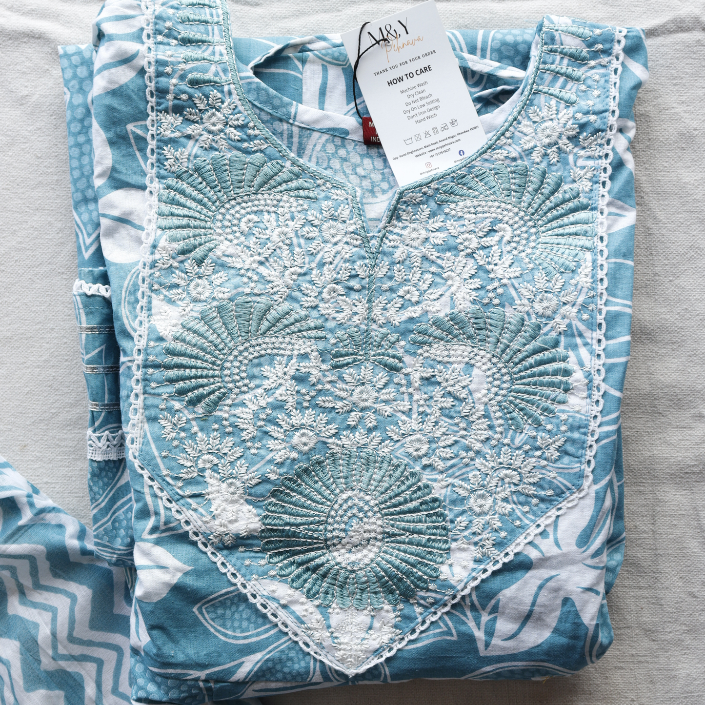 Sea Green Thread Work Cotton Frock Suit Set