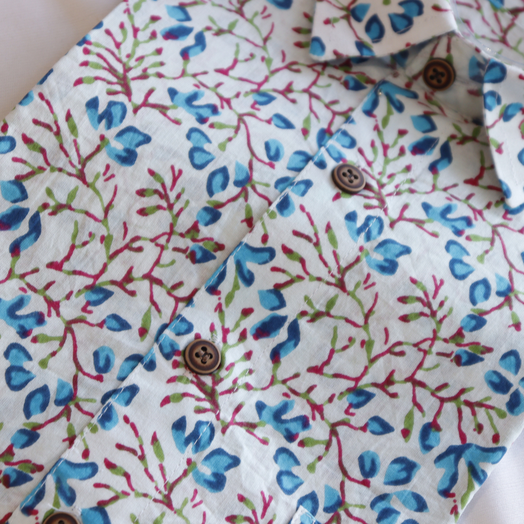 Floral Printed Short Sleeve Cotton Shirt