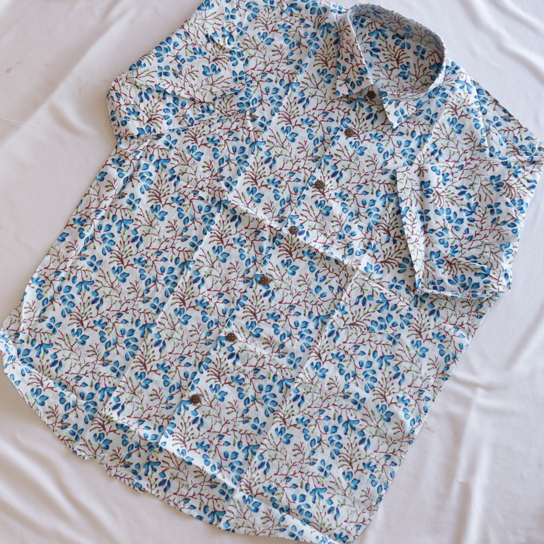 Floral Printed Short Sleeve Cotton Shirt