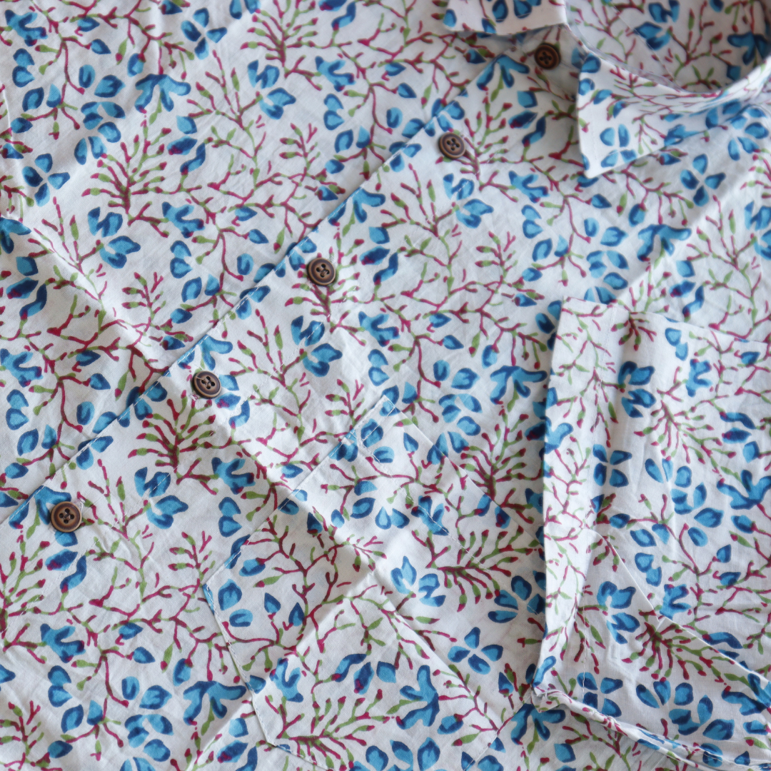 Floral Printed Short Sleeve Cotton Shirt
