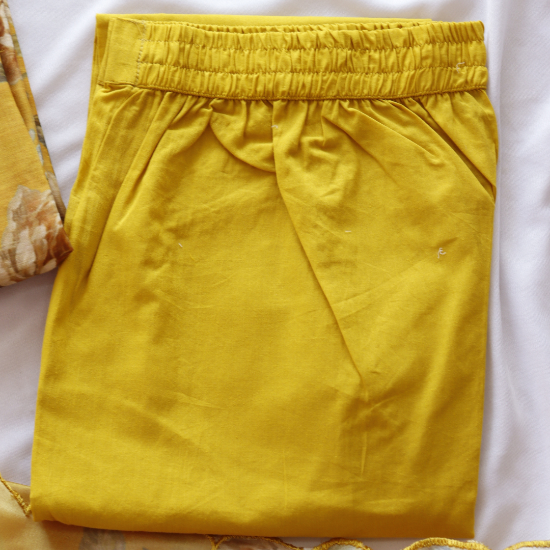 Mustard Organza Floral Printed Suit