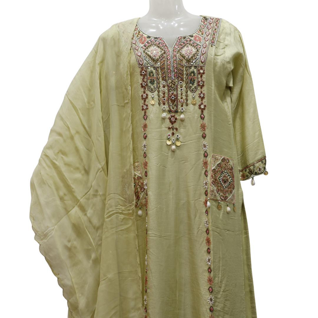 Hand Work Pista Beads Tissue Suit Set - Buy Online | M&Y Pehnava