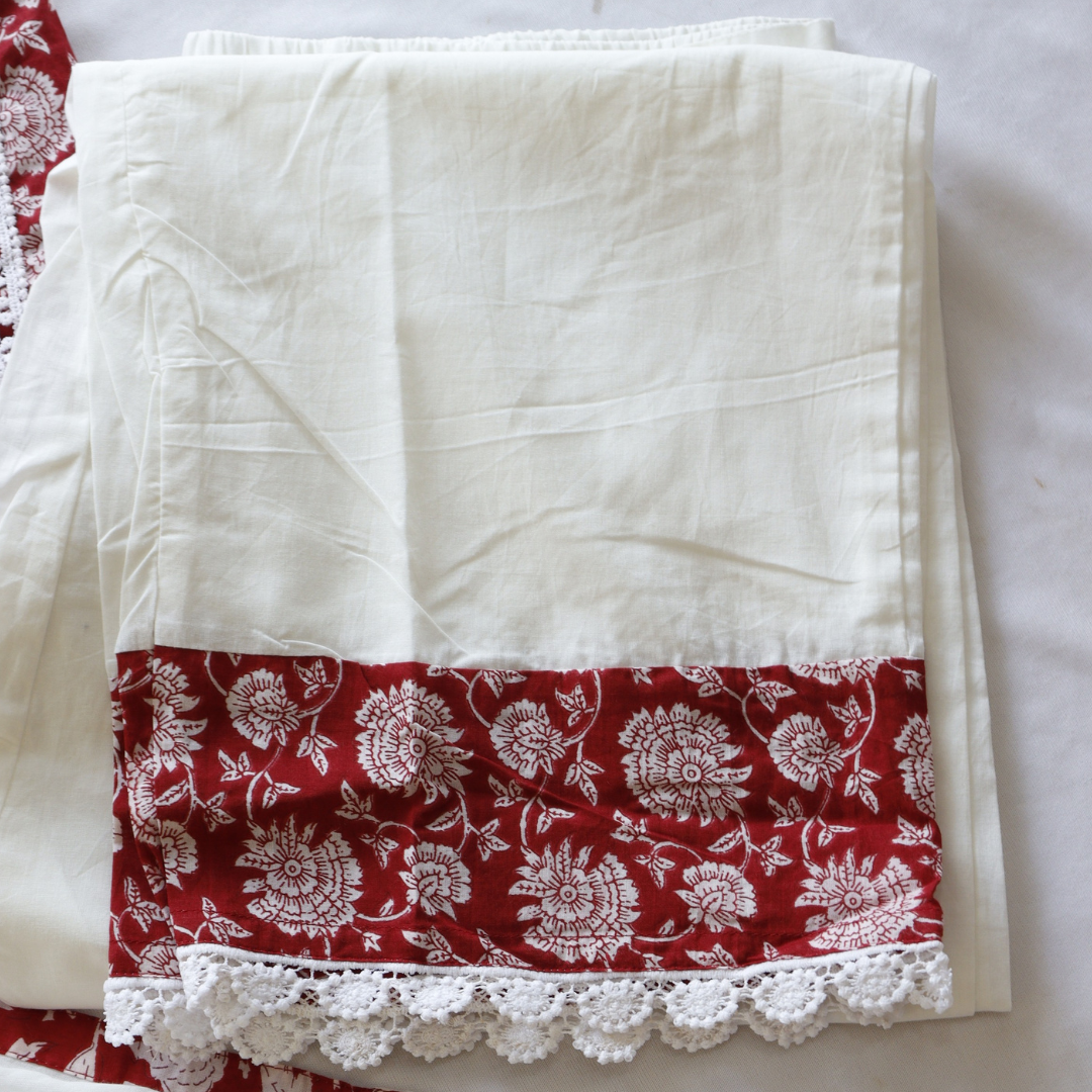 Red White Pakistani Cotton Suit Set - M&Y Pehnava