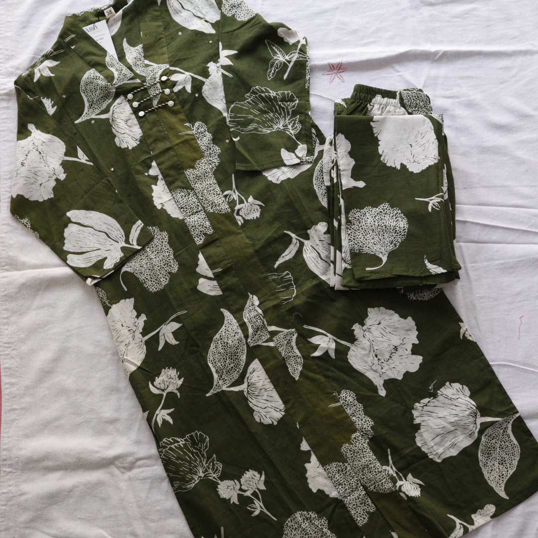 Olive Green Printed Co-Ord Set