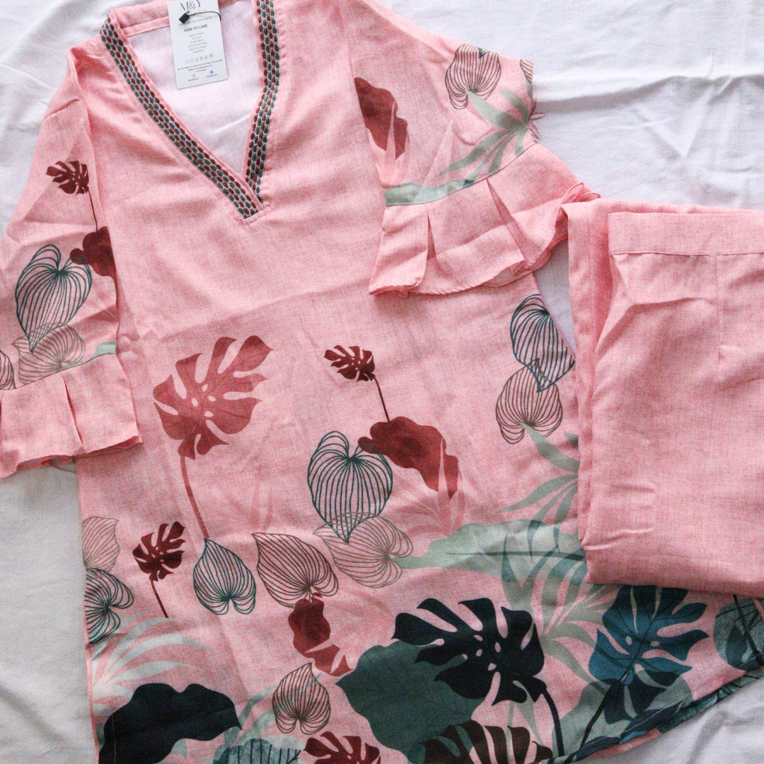 Pink V-Neck Co-Ord Set
