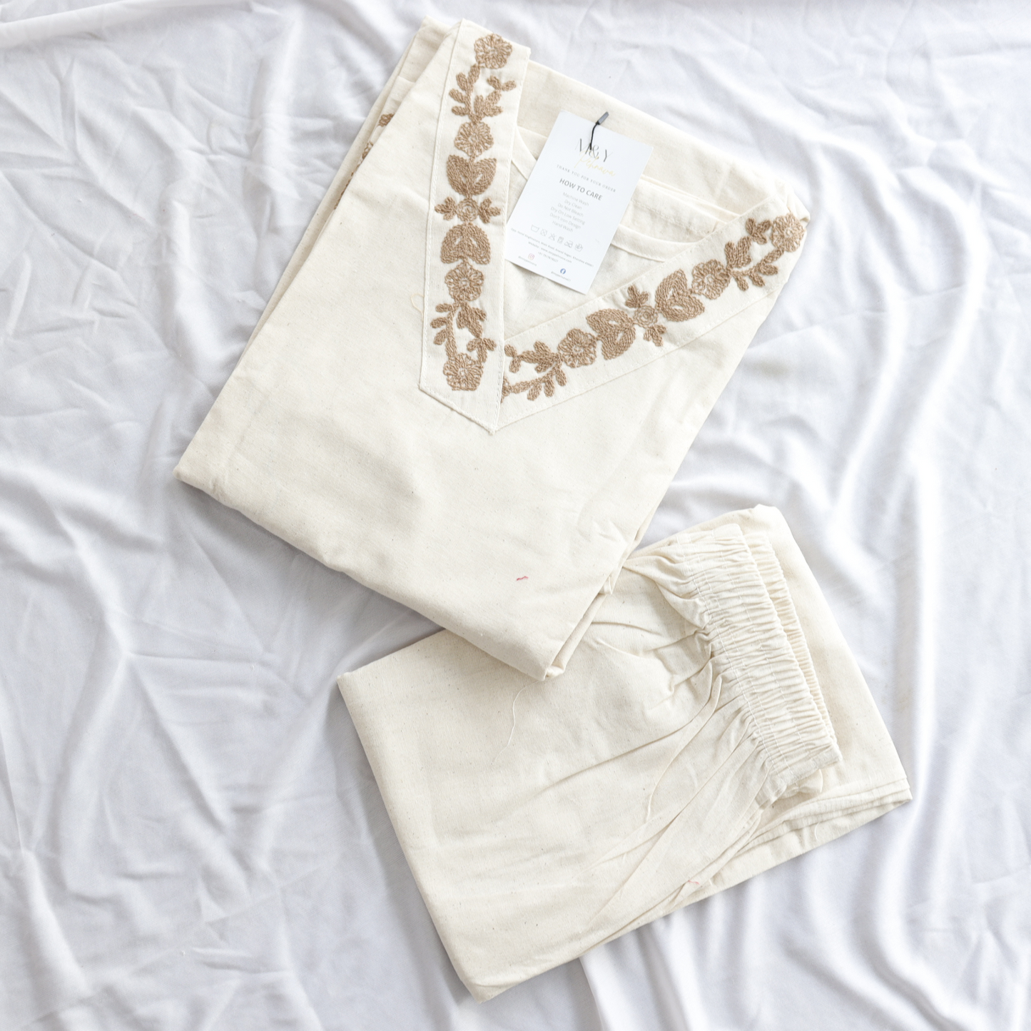 Cream Embroidered Co-Ord Set