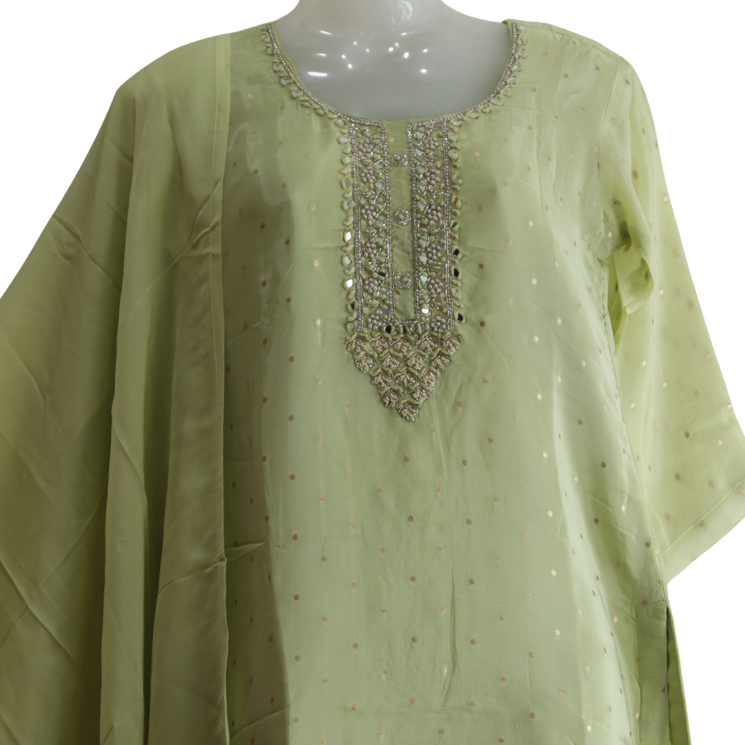 Tissue Shimmer Olive Suit Set - Buy Online | M&Y Pehnava