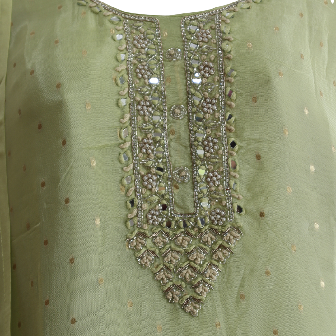 Tissue Shimmer Olive Suit Set - Buy Online | M&Y Pehnava