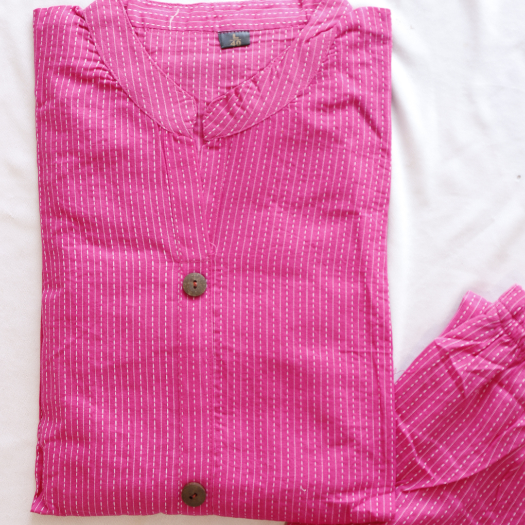 Pink Kantha Work Cotton Co-Ord Set