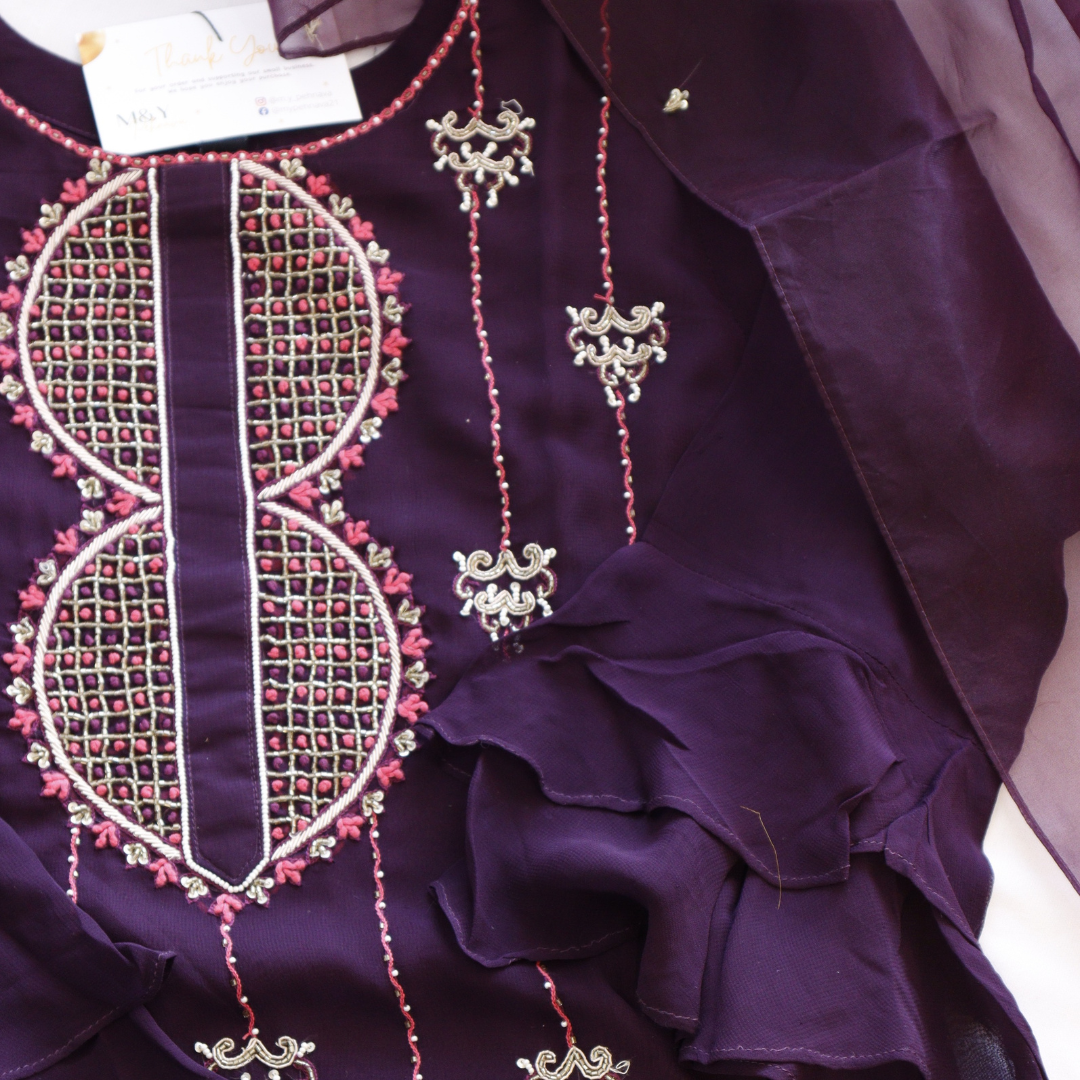Wine Beads Work Sharara Suit Set