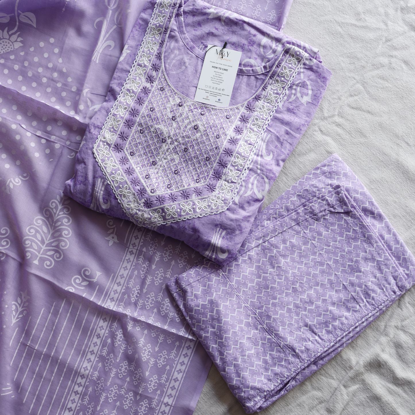 Lavender Cotton Frock Style Suit Set