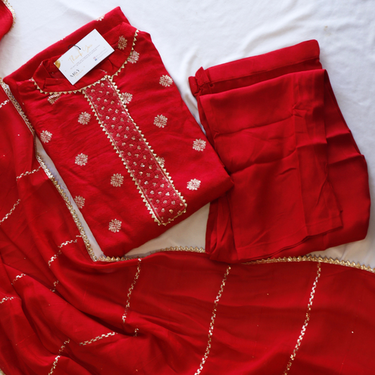 Red Banarsi Boti Suit Set