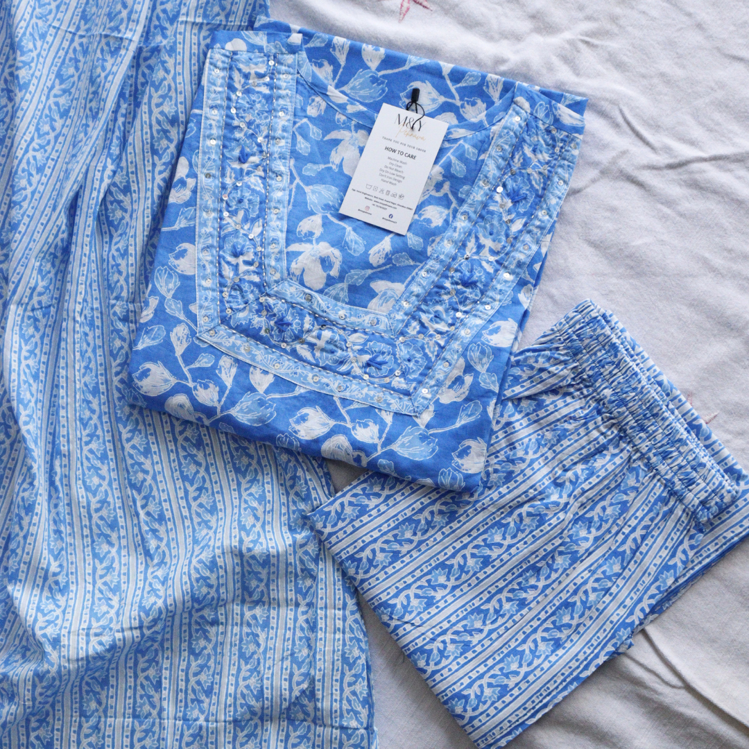 Blue Printed Suit Set