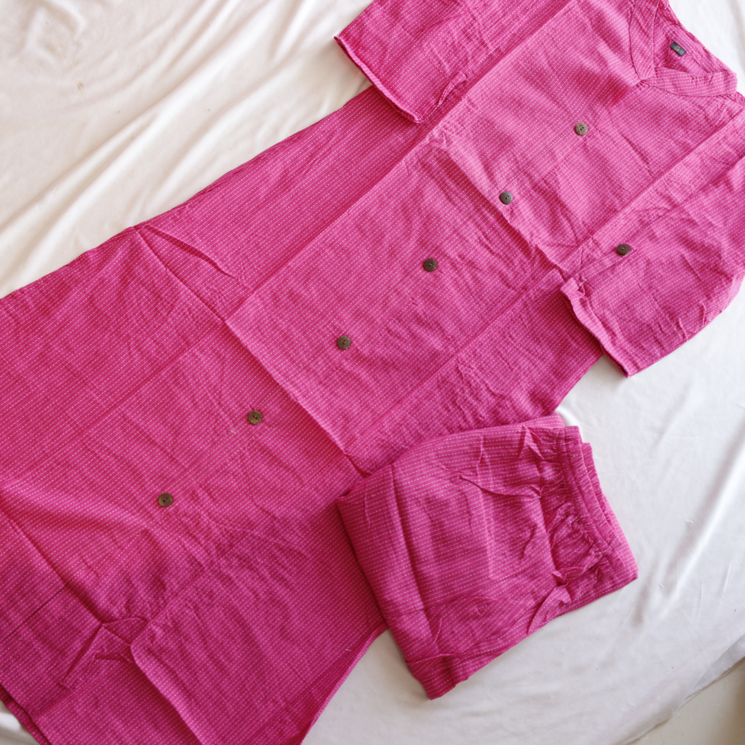Pink Kantha Work Cotton Co-Ord Set