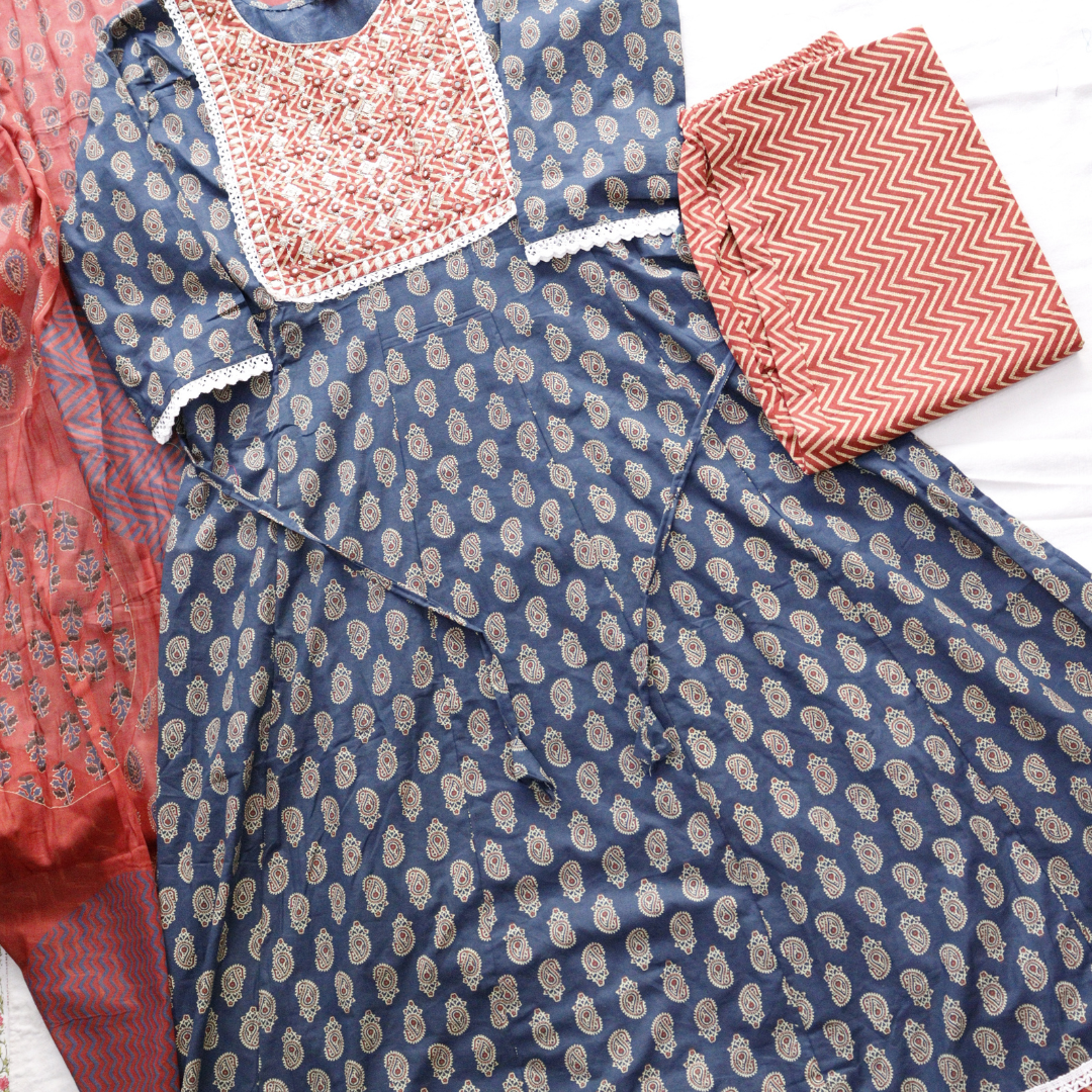 Dark Blue Frock Style Suit Set