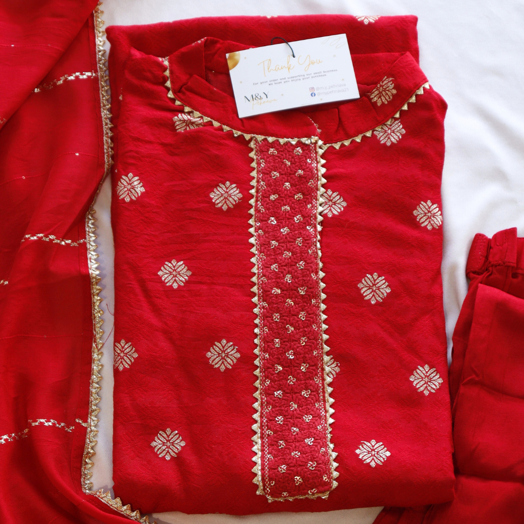 Red Banarsi Boti Suit Set