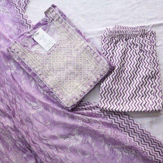 Purple Frock Style Cotton Suit Set