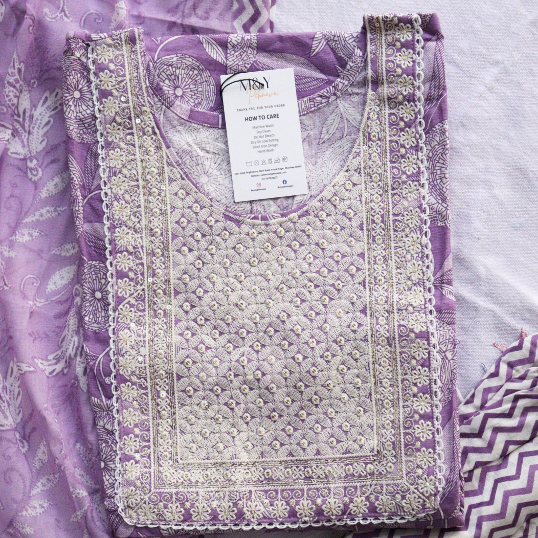 Purple Frock Style Cotton Suit Set