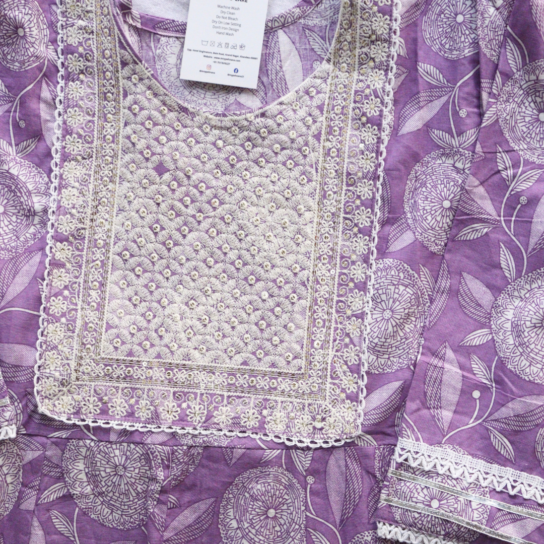 Purple Frock Style Cotton Suit Set