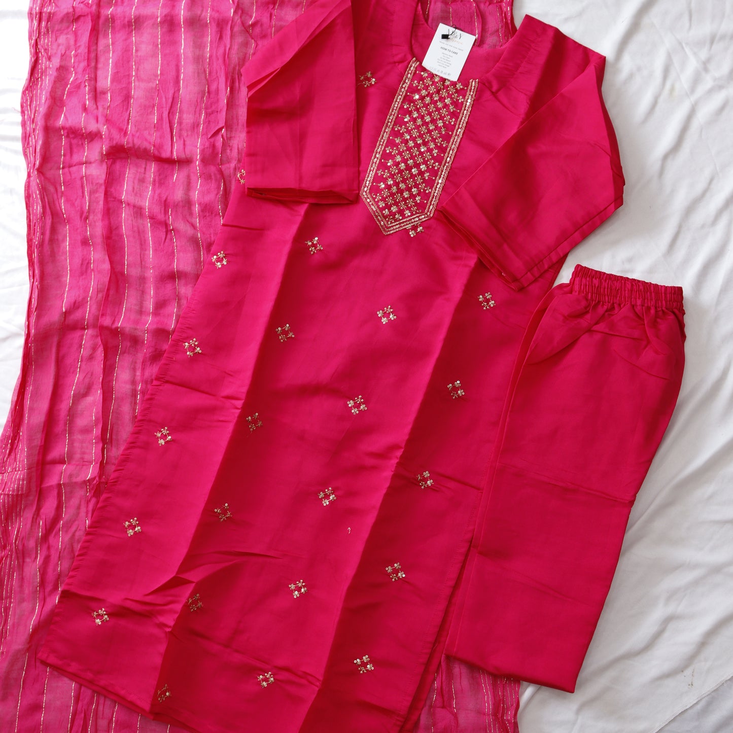 Hot Pink Vetican Silk Suit Set