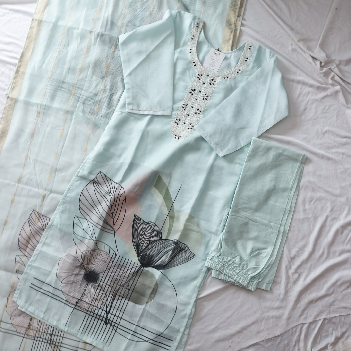 Pastel Digital Printed Silk Suit Set