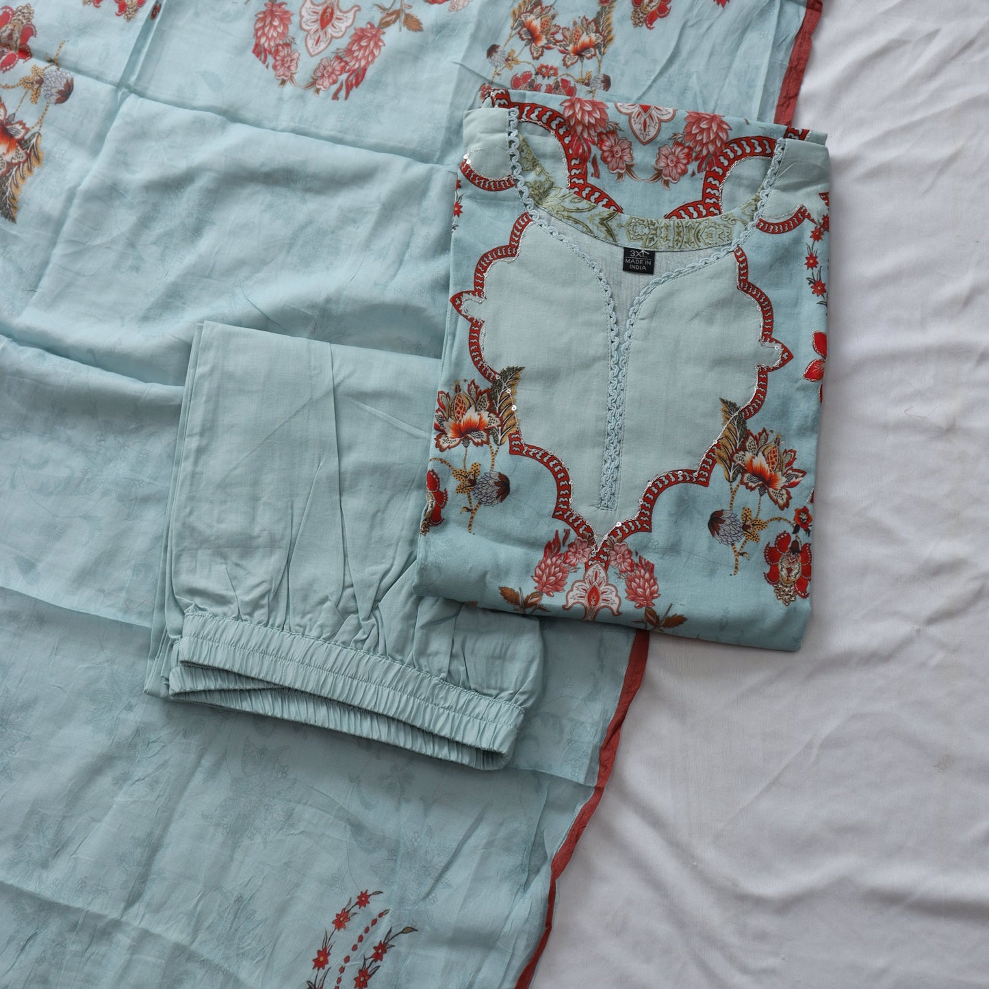 Digital Print Mul Cotton Suit Set with hand embroidery