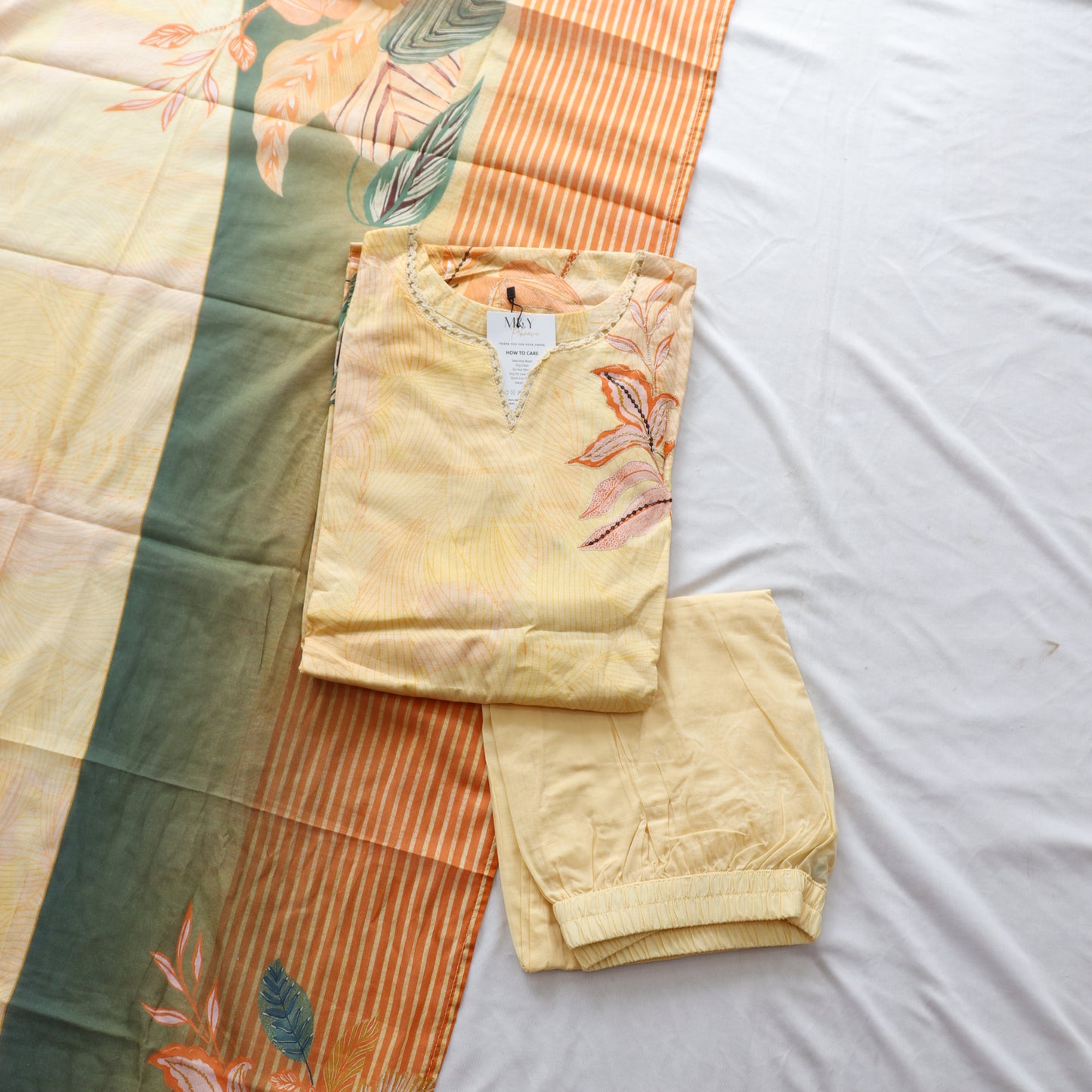 Digital Print Mul Cotton Suit Set with hand embroidery