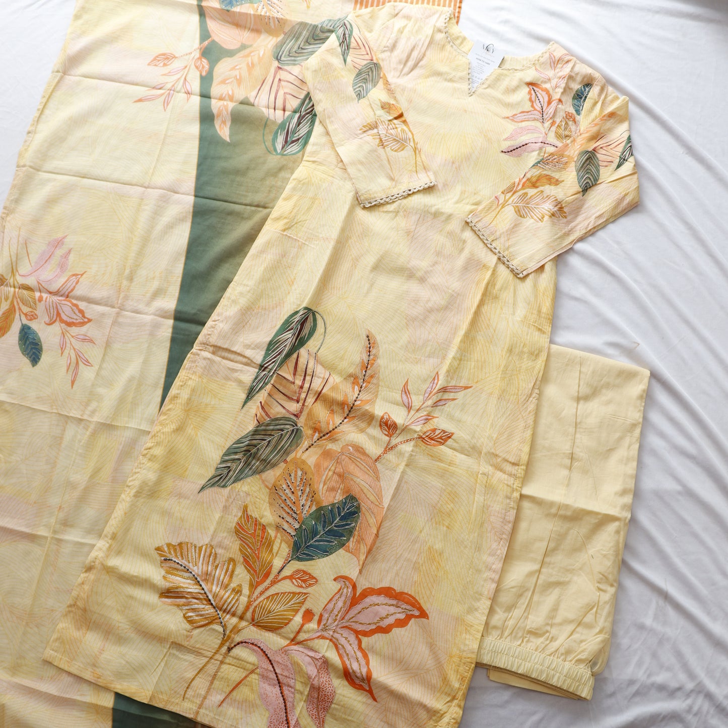Digital Print Mul Cotton Suit Set with hand embroidery